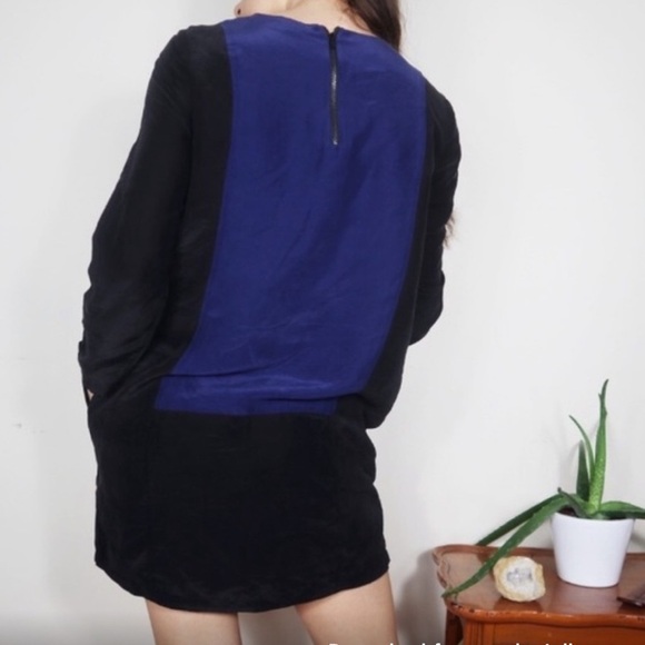 Madewell Blue and Black Colorblock Dress Back Zipper Silk Blend Small - Picture 17 of 17